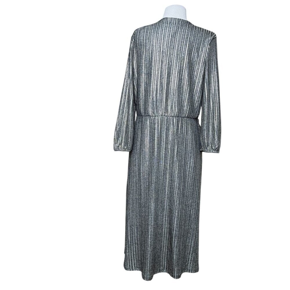 Cupio Metallic Silver 3/4 Sleeve Dress Large Wrap Front - Picture 2 of 10
